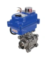 Кран шаровой DN.ru BV3232P(3pc)-FP-W-ISO-H Ду20 Ру63 полнопроходной двухходовой, нержавеющая сталь SS316, под приварку, уплотнение - PTFE, с 1/4-оборотным электроприводом DN.ru QT-N-003EM-O1-12VDC-У1 blue