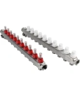 Коллекторная группа DN.ru GC2-31-10 1″ Ду25 Ру10 отводов — 10, в сборе с расходомерами и терморегулирующими клапанами, дренажным краном и воздухоотводчиком, с заглушками, без переходников, корпус - нержавеющая сталь AISI 304