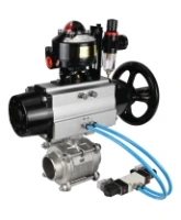 Кран шаровой DN.ru BV3232P(3pc)-FP-W-ISO-H Ду80 Ру25, полнопроходной, трехсоставной, нержавеющая сталь 316, уплотнение - PTFE, под приварку, с пневмоприводом PA-DA-105-1, пневмораспределителем 4V320-08 AC220V, БКВ APL-510N Ex, БПВ AFC2000