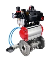 Кран шаровой DN.ru BV3131P(3pc)-FP-F-ISO-H Ду100 Ру16 полнопроходной трехсоставной, фланцевый, нержавеющая сталь 304, PTFE, 22х22, F10, WDVF, с пневмоприводом DN.ru PA-DA-105, пневмораспределителем 4V320-08 AC220V, БКВ APL-410N EX и БПВ AFC2000