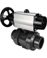 Кран шаровой DN.ru BV4242E-FP-GRM-ISO Дн50 Ру10 полнопроходной, корпус - НПВХ, шар - НПВХ, уплотнение - EPDM, с пневмоприводом PA-DA-105-1 и пневмораспределителем 4M310-08 AC220V