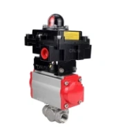 Кран шаровой DN.ru BV3232P(4pc)-SP-3WL-T-ISO-H Ду100 Ру40 стандартнопроходной трехходовой L-тип, нержавеющая сталь SS316, внутренняя резьба, PTFE, пн.приводом PA-DA-083, пн.распределителем 4M310-08 AC220V и БКВ APL-410N EX