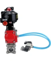 Кран шаровой DN.ru BV3232P(3pc)-FP-W-ISO-H Ду25 Ру63 полнопроходной двухходовой, нержавеющая сталь SS316, под приварку, уплотнение - PTFE, с пн.приводом DN.ru PA-DA-052 пн.распределителем 4V320-08 AC220V БПВ AFC2000 БКВ APL-510N-EX