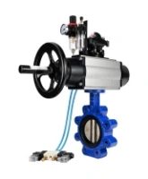 Затвор дисковый поворотный DN.ru WBV1616E-2W-Fb-H Ду125 Ру16 LUG корпус - чугун QT450, диск - чугун QT450, уплотнение - EPDM, с пневмоприводом DN.ru PA-DA-105-1, пневмораспределителем 4V320-08 AC220V, БКВ APL-210N и БПВ AFC2000
