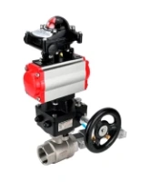 Кран шаровой DN.ru BV3232P(2pc)-FP-T-ISO-H Ду100 Ру40 полнопроходной, внутренняя резьба, нержавеющая сталь 316, уплотнение - PTFE, с пневмоприводом PA-DA-083, пневмораспределителем 4V320-08 AC220V, БКВ APL-210N, ручным дублером MON2-450-T28-ISO