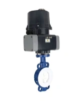 Затвор дисковый поворотный DN.ru WBV3434Pf-2W-Fb-H Ду80 Ру16 корпус - углеродистая сталь WCB, диск - углеродистая сталь WCB, футерованный PTFE, уплотнение - PTFE, с электроприводом четвертьоборотным DN.ru QTSA-N-007EM-O0-220VAC с пружинным возвратом