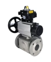 Кран шаровой DN.ru BV3232P(4pc)-FP-3WL-F Ду100 Ру16 полнопроходной трехходовой, фланцевый, корпус - нержавеющая сталь SS316, с пневмоприводом DN.ru PA-DA-105-1 двойного действия, пневмораспределителем 4M310-08 AC220V и БКВ APL-410N EX