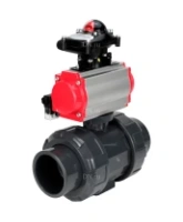 Кран шаровой DN.ru BV4242E-FP-GRM-ISO Дн50 Ру10 полнопроходной, корпус - НПВХ, шар - НПВХ, уплотнение - EPDM, с пневмоприводом PA-SA-065, пневмораспределителем 4M310-08 AC220V и БКВ APL-210N