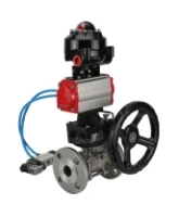 Кран шаровой DN.ru BV3131P(3pc)-FP-F-ISO-H Ду15 Ру40 фланцевый, полнопроходной, трехсоставной, корпус - нерж.сталь SS304, уплотнение - PTFE, с пн.приводом DN.ru PA-DA-052 пн.распределителем 4V320-08 AC220V редуктором MON1-250-T26-ISO БКВ APL-510N-EX