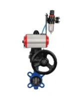 Затвор дисковый поворотный DN.ru WBV1413E-2W-Fb-H Ду40 Ру16, корпус - чугун GGG50, диск - чугун GGG40, EPDM, 9х9, F05, с пневмоприводом PA-DA-052, пневмораспределителем 4M310-08 AC220V, ручным дублером MON1-250-T26-ISO, БПВ AFC2000