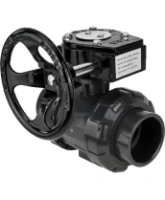 Кран шаровой DN.ru BV4242E-FP-GRM-ISO Дн50 Ру10 полнопроходной, корпус - НПВХ, шар - НПВХ, уплотнение - EPDM, с редуктором DN.ru RDN RQN2-150Z-T24