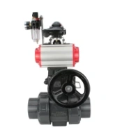 Кран шаровой DN.ru BV4242E-FP-GRM-ISO Дн50 Ру10 полнопроходной, корпус - НПВХ, шар - НПВХ, уплотнение - EPDM, с пневмоприводом PA-DA-052, пневмораспределителем 4V320-10 AC220V, ручным дублером MON1-250-T26-ISO, БКВ APL-210N и БПВ AFC2000