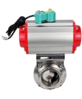 Затвор дисковый поворотный кламповый DN.ru WBV3131S-2W-C-H Ду40 Ру10 корпус - пищевая нержавеющая сталь 304, уплотнение - Silicon, с пневмоприводом PA-DA-052, пневмораспределителем 4M310-08 AC220V и магнитным переключателем ALS200D