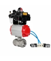 Кран шаровой DN.ru BV3232P(4pc)-SP-3WL-T-ISO-H WDVF Ду40 Ру63 стандартнопроходной, 3-ходовой L-тип, внутренняя резьба, нержавеющая сталь AISI 316, PTFE, с пневмоприводом PA-SA-130, пневмораспределителем 4V320-08 AC220V, БКВ APL-410N EX и БПВ AFC2000