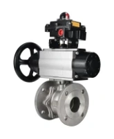 Кран шаровой DN.ru BV3232P(2pc)-FP-F-ISO-H Ду100 Ру16, полнопроходной фланцевый, нержавеющая сталь SS316, уплотнение - PTFE, с пневмоприводом PA-DA-105-1 двойного действия, с пневмораспределителем 4M310-08 AC220V, с БКВ APL-410N EX