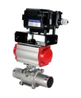 Кран шаровой DN.ru BV3232P(3pc)-FP-W-ISO-H LONG Ду32 Ру40 полнопроходной, корпус - нержавеющая сталь 316, уплотнение - PTFE, под приварку, с пневмоприводом DN.ru PA-DA-052 и пневмопозиционером YT-1000RSN без обратной связи