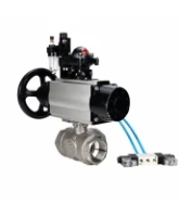 Кран шаровой DN.ru BV3232P(4pc)-SP-3WL-T-ISO-H WDVF Ду65 Ру40 стандартнопроходной, 3-ходовой L-тип, внутренняя резьба, нержавеющая сталь AISI 316, PTFE, с пневмоприводом PA-DA-105-1, пневмораспределителем 4V320-10 AC220V, БКВ APL-210N и БПВ AFC2000