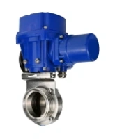 Затвор дисковый поворотный DN.ru WBV3131S-2W-T-H Ду40 Ру10 резьбовой, корпус - пищевая нержавеющая сталь 304, уплотнение - Silicon, с электроприводом QT-N-005M-O2-220VAC-У1 с моментной муфтой и штурвалом