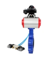 Затвор дисковый поворотный DN.ru WBV1616E-2W-Fb-H Ду100 Ру16 LUG корпус - чугун QT450, диск - чугун QT450, уплотнение - EPDM, с пневмоприводом DN.ru PA-DA-083, пневмораспределителем 4V320-08 AC220V и БКВ APL-210N