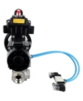 Кран шаровой DN.ru BV3232P(4pc)-SP-3WL-T-ISO-H Ду100 Ру40, стандартнопроходной, четырехсоставной, корпус - нержавеющая сталь 316, PTFE, внутренняя резьба, с пневмоприводом PA-DA-105-1, пневмораспределителем 4V320-08 AC220V, БКВ APL-410N Ex