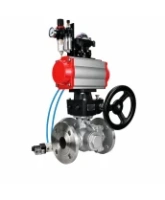 Кран шаровой DN.ru BV3232P(2pc)-FP-3WL-F-ISO-H Ду20 Ру16 HYMT, трехходовой L-тип, полнопроходной, фланцевый, нерж.сталь SS316, с пн.приводом PA-DA-052, пн.распределителем 4V320-08 AC220V, ручн.дублером MON1-250-T26-ISO, БКВ APL-210N и БПВ AFC2000