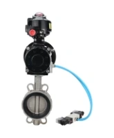 Затвор дисковый поворотный DN.ru WBV3232V-2W-Fb-H Ду150 Ру16, корпус - нержавеющая сталь 316L, диск - нержавеющая сталь 316L, уплотнение - Viton, с пневмоприводом PA-DA-105-1 двойного действия, с пневмораспределителем 4V320-08 AC220V, с БКВ APL-510N EX