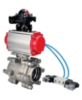 Кран шаровой DN.ru BV3232P(3pc)-FP-SW-ISO-H Ду65 Ру63 полнопроходной, корпус - нержавеющая сталь SS316, под приварку, с пневмоприводом PA-SA-130, пневмораспределителем 4V320-08 AC220V, БКВ APL-210N