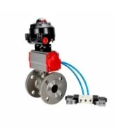 Кран шаровой DN.ru BV3232P(2pc)-FP-F-ISO-H Ду150 Ру16, 24х24, фланцевый, полнопроходной, нержавеющая сталь SS316, уплотнение - PTFE, с пневмоприводом PA-DA-140, пневмораспределителем 4V320-08 AC220V, БКВ APL-510N-EX