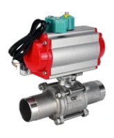Кран шаровой DN.ru BV3232P(3pc)-FP-W-ISO-H LONG Ду32 Ру40 полнопроходной, корпус - нержавеющая сталь 316, уплотнение - PTFE, под приварку, с пневмоприводом PA-DA-052, пневмораспределителем 4M310-08 AC220V и магнитным переключателем ALS200D