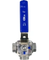 Кран шаровой DN.RU BV3232P(4pc)-SP-3WL-T-ISO-H Ду15 Ру63, 3-ходовой L-тип стандартнопроходной, внутренняя резьба, уплотнение - PTFE, материал корпуса - нержавеющая сталь SS316 с ISO фланцем и рукояткой
