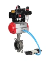 Затвор дисковый поворотный DN.ru WBV3131N-2W-Fb-H Ду65 Ру16, корпус - нержавеющая сталь 304, диск - нержавеющая сталь 304, уплотнение - NBR, с пневмоприводом DN.ru DN.ru PA-SA-105, пневмораспределителем 4V320-08 AC220V, БКВ APL-410N EX и БПВ AFC2000