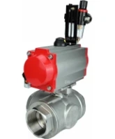 Кран шаровой DN.ru BV3232P(4pc)-SP-3WL-T-ISO-H Ду100 Ру40 стандартнопроходной трехходовой L-тип, нержавеющая сталь SS316, внутренняя резьба, уплотнение - PTFE, с пн.приводом DN.ru PA-DA-083 c пн.распределителем DN.ru 4M310-08 AC220V и БПВ AFC2000