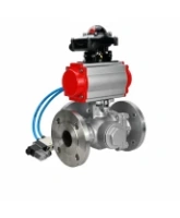 Кран шаровой DN.ru BV3232P(2pc)-FP-3WL-F-ISO-H Ду80 Ру16 HYMT, трехходовой L-тип, полнопроходной, фланцевый, корпус - нержавеющая сталь SS316, с пневмоприводом PA-SA-130, пневмораспределителем 4V320-08 AC220V и БКВ APL-210N