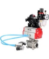 Кран шаровой DN.ru BV3232P(3pc)-FP-W-ISO-H Ду65 Ру25, полнопроходной под приварку, нержавеющая сталь SS316, уплотнение - PTFE, с пневмоприводом PA-DA-083 двойного действия, с пневмораспределителем 4V320-08 AC220V, с БКВ APL-210N, с БПВ AFC2000