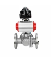 Кран шаровой DN.ru BV3232P(2pc)-FP-3WL-F-ISO-H Ду80 Ру16 HYMT, трехходовой L-тип, полнопроходной, фланцевый, корпус - нержавеющая сталь SS316, с пневмоприводом PA-SA-130, пневмораспределителем 4V320-08 AC220V и БКВ APL-510N EX