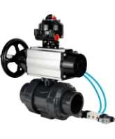 Кран шаровой DN.ru BV4242E-FP-GRM-ISO Дн50 Ру10 полнопроходной, корпус - НПВХ, шар - НПВХ, уплотнение - EPDM, с пневмоприводом PA-DA-105-1, пневмораспределителем 4V320-08 AC220V и БКВ APL-510N EX