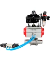 Кран шаровой DN.ru BV3232P(3pc)-FP-W-ISO-H LONG Ду32 Ру40 полнопроходной, корпус - нержавеющая сталь 316, уплотнение - PTFE, под приварку, с пневмоприводом DN.ru PA-SA-083, пневмораспределителем 4V320-08 AC220V, БКВ APL-410N EX и БПВ AFC2000
