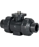 Кран шаровой DN.ru BV4242E-FP-GRM-ISO Дн50 Ру10 полнопроходной, клеевой с разборным муфтовым соединением, корпус - UPVC (НПВХ), шар - UPVC (НПВХ), уплотнение - EPDM, с ISO-фланцем и голым штоком квадратным