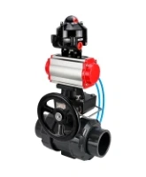 Кран шаровой DN.ru BV4242E-FP-GRM-ISO Дн50 Ру10 полнопроходной, корпус - НПВХ, шар - НПВХ, уплотнение - EPDM, с пневмоприводом PA-DA-052, пневмораспределителем 4V320-10 AC220V, ручным дублером MON1-250-T26-ISO и БКВ APL-510N EX