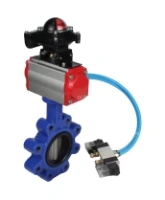 Затвор дисковый поворотный DN.ru WBV1631E-2W-Fb-H Ду100 Ру16 LUG корпус - чугун QT450, диск - нержавеющая сталь 304, уплотнение - EPDM, с пневмоприводом DN.ru PA-DA-083, пневмораспределителем 4V320-08 AC220V и БКВ APL-210N