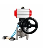 Кран шаровой DN.ru BV3232P(2pc)-FP-F-ISO-H WDVF Ду65 Ру16 полнопроходной, фланцевый, корпус - нержавеющая сталь 316, уплотнение - PTFE, с пневмоприводом PA-DA-083, пневмораспределителем 4V320-08 AC220V, БПВ AFC2000 и ручным дублером MON2-450-T28-ISO