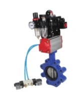 Затвор дисковый поворотный DN.ru WBV1631E-2W-Fb-H Ду100 Ру16 LUG корпус - чугун QT450, диск - нержавеющая сталь 304, уплотнение - EPDM, с пневмоприводом DN.ru PA-DA-083, пневмораспределителем 4V320-08 AC220V, БКВ APL-410N EX и БПВ AFC2000