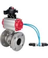 Кран шаровой DN.ru BV3232P(2pc)-FP-F-ISO-H Ду80 Ру16, полнопроходной фланцевый, нержавеющая сталь SS316, уплотнение - PTFE, с пневмоприводом PA-SA-130 с возвратными пружинами, с пневмораспределителем 4V320-08 AC220V, с БКВ APL-210N