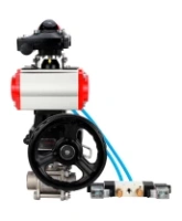 Кран шаровой DN.ru BV3232P(3pc)-FP-W-ISO-H WDVF Ду25 Ру63 полнопроходной, трехсоставной, нержавеющая сталь 316, PTFE, под приварку, с пневмоприводом PA-DA-052, пн.распределителем 4V320-08 AC220V, БКВ APL-210N, ручным дублером MON1-250-T26-ISO