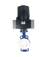Затвор дисковый поворотный DN.ru WBV3434Pf-2W-Fb-H Ду80 Ру16 корпус - углеродистая сталь WCB, диск - углеродистая сталь WCB, футерованный PTFE, уплотнение - PTFE, с электроприводом четвертьоборотным DN.ru QTSA-N-007EM-O0-220VAC с пружинным возвратом