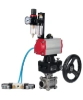 Кран шаровой DN.ru BV3232P(3pc)-FP-W-ISO-H Ду65 Ру25, полнопроходной, трехсоставной, нержавеющая сталь 316, PTFE, под приварку, с пневмоприводом PA-DA-083, пневмораспределителем 4V320-10 AC220V, ручным дублером MON2-450-T28-ISO, БПВ AFC2000