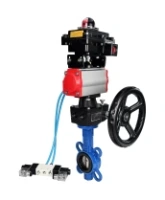 Затвор дисковый поворотный DN.ru WBV1413E-2W-Fb-H Ду150 Ру16, корпус - чугун GGG50, диск - чугун GGG40, EPDM, с пневмоприводом PA-DA-105 двойного действия, с пневмораспределителем 4V320-08 AC220V, с БКВ APL-410N EX, с ручным дублером MON3-700-T38-ISO