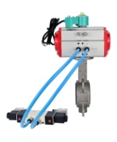 Затвор дисковый поворотный DN.ru WBV3131V-2W-Fb-H Ду50 Ру16 межфланцевый нержавеющая сталь 304, диск - нержавеющая сталь 304, VITON, с пневмоприводом PA-SA-083, пневмораспределителем 4V320-10 AC220V и магнитным переключателем ALS200D