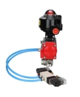Кран шаровой DN.ru BV3232P(4pc)-SP-3WL-T-ISO-H 1/2″ Ду15 Ру63 стандартнопроходной трехходовой L-тип, нержавеющая сталь SS316, внутренняя резьба, уплотнение - PTFE, с пн.приводом DN.ru PA-DA-052 пн.распределителем 4V320-08 AC220V БКВ APL-510N-EX