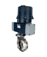 Затвор дисковый поворотный DN.ru WBV3131E-2W-W-H Ду15 Ру10 под приварку, корпус - пищевая нерж. сталь AISI 304, диск - нерж. сталь AISI 304, уплотнение - EPDM, с электроприводом четвертьоборотным DN.ru QTSA-N-003EM-O0-220VAC с пружинным возвратом